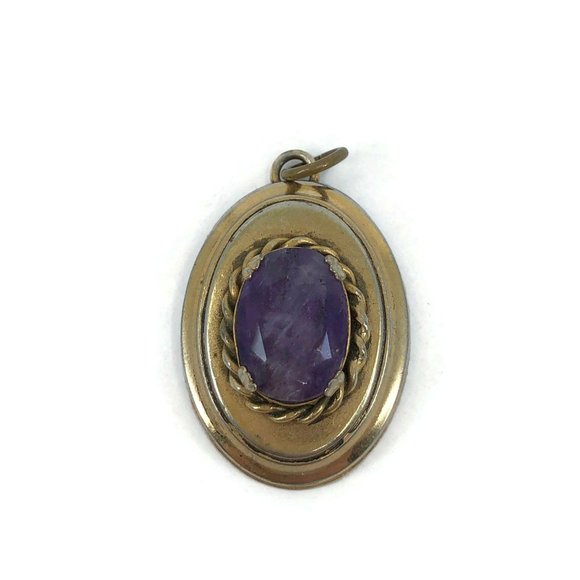 Vintage Victorian Revival Gold Tone Amethyst Penda - Picture 3 of 7